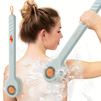 1pc Liquid-Filled Hair Bath Brush with Back Massager - Long Handle Shower Brush, Quick-Foaming Bath Brush for Scalp Massage & Body Back Rub, Pastel Colors (Mint Green/Orange/), No Electricity Needed - Ideal for Home & Spa Use