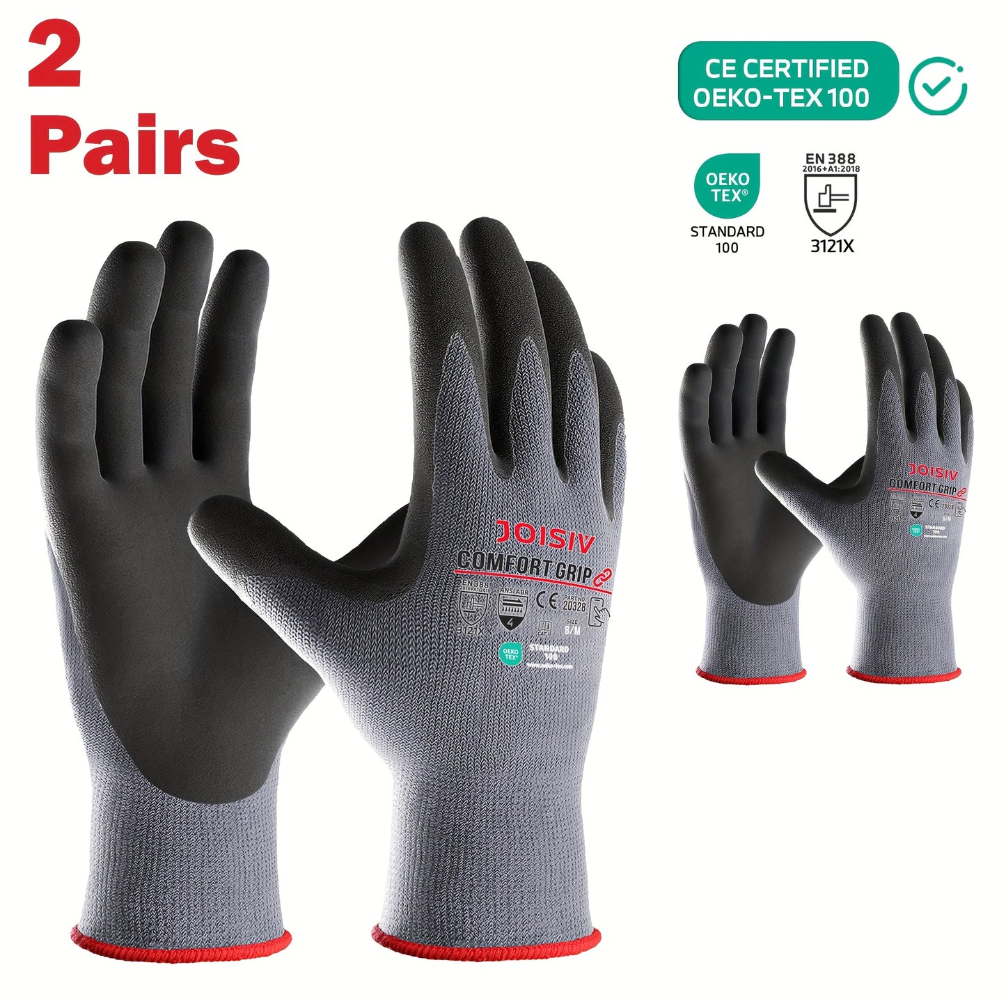 JOISIV 2/6 Pairs of Nitrile-Coated Rubber Gloves Featuring Microfoam Nitrile for a Robust Non-Slip Grip, Ideal for Gardening, Truck Driving, Auto Repairs, Laborers, Home Renovations, And Everyday Tasks.