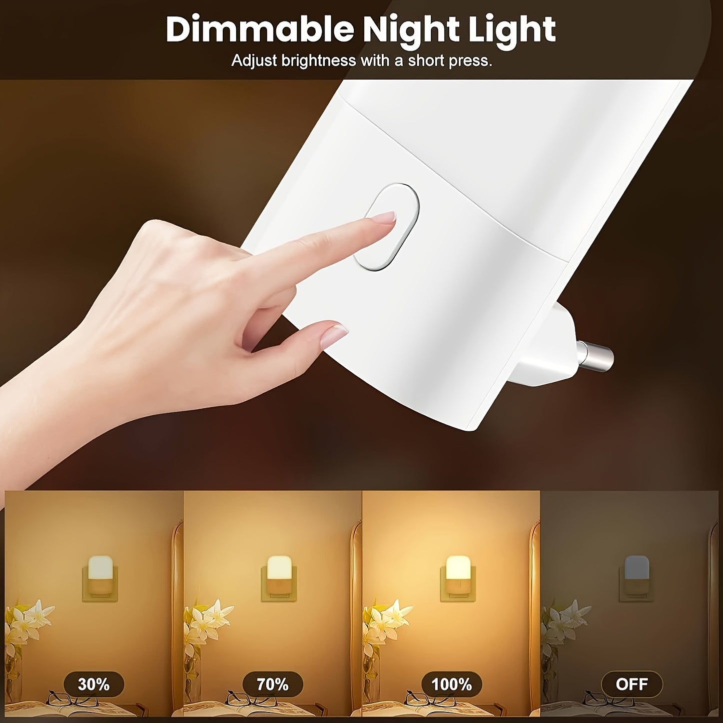 1pc/2pcs Plug-in LED Night Light, Mini Warm White LED Night Light. Bedroom, Bathroom, Kitchen, Corridor, Stairs Brightness Adjustable