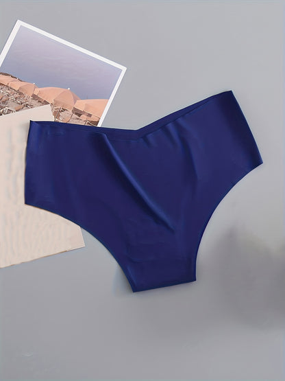 4 Pack Seamless Panties, Sporty & Comfy Solid Brief Panties, Women's Lingerie & Underwear