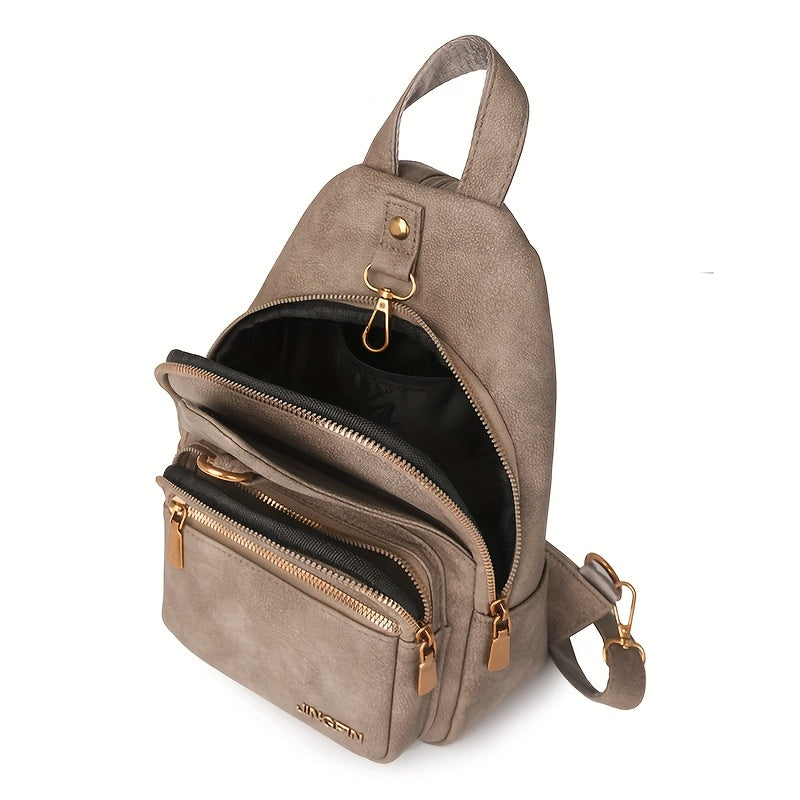 Mochila de mulher castanha estilo vintage elegante - Alça ajustável, fecho de correr, múltiplos compartimentos, bolsa elegante para usar ao ombro ou a tiracolo, bolsa casual para o dia a dia | Bolsa estilo vintage elegante | Fecho em zíper resistente