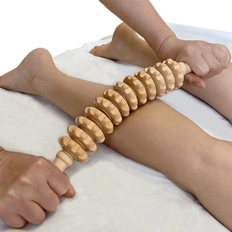 1pc Wooden Body Massage Roller, Anti-Cellulite Trigger Point Muscle, with Non-slip Handle and Grooved Gear, for Arm, Leg, Thigh, Glute and Bac