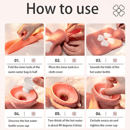 1pc Hot Water Bag With Soft Cover, 17.63oz/35.27oz, Hot Water Bottle For Bed, Shoulder Pain And Hand Feet Warmer, Menstrual Cramps