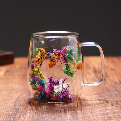 1pc, Flowers Inside Glass Coffee Mug, High Borosilicate Glass Double-Walled Espresso Coffee Cups, Heat Insulated Water Cups, Summer Winter Drinkware, Birthday Gifts