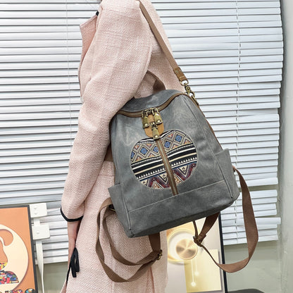 Bohemian Tribal Print Canvas Backpack with Adjustable Straps & Metal Hardware - Convertible Single/Double Shoulder Casual Daypack for Travel, School, Shopping - Zipper Closure & Polyester Lining, Backpack for Travel, Geometri