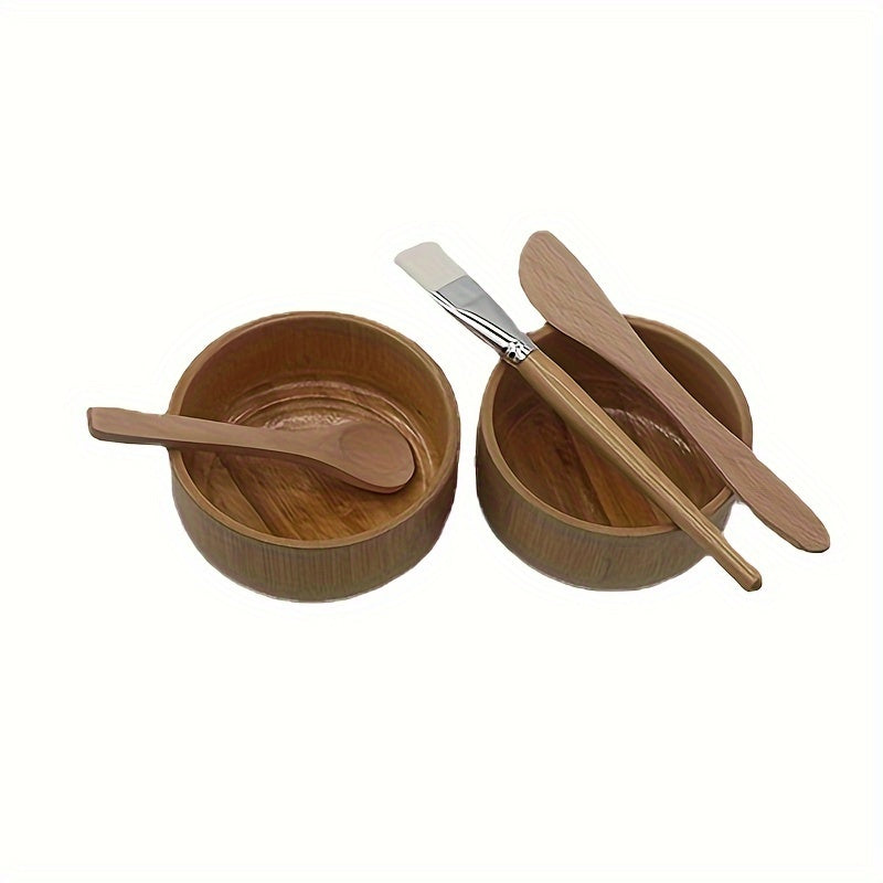 4pcs Bamboo DIY Face Mask Mixing Kit - Includes Bowl, Spatula, Brush & Beauty Scoop - Alcohol-Free, No Batteries Required