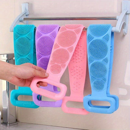 3pcs Green Purple Blue Mixed Set Body Sponge Silicone Brush Bath Towel Scrub Back Massage Shower Extension Light Beige Cleansing Brush