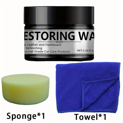 65ml  Interior Renovation Wax & Plastic Parts Renewal Interior Shine Wax, Tire Protector, Black Vehicle Yellowing Repair with Nano Crystal Coating Effective Scratch Removal & Restorative Formula for Long-Lasting Shine