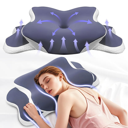 Almofada ergonómica em forma de borboleta em roxo - Tecido de malha respirável, ideal para quem dorme de lado, de costas e de barriga para baixo, oferece suporte para o pescoço e é o presente perfeito para pessoas de meia-idade.