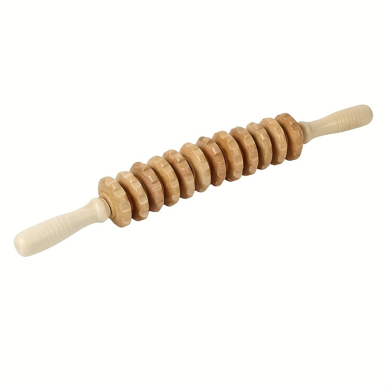 1pc Wooden Body Massage Roller, Anti-Cellulite Trigger Point Muscle, with Non-slip Handle and Grooved Gear, for Arm, Leg, Thigh, Glute and Bac