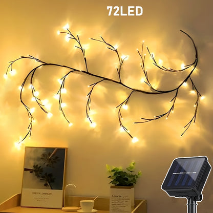 1pc Solar Rattan Branch String Lights, 72/96 LEDs Warm White,, 8 Modes, Decorative Indoor Outdoor Willow Tree Lighting, Perfect for Gazebo, Garden, Festive Party, Cafe, Balcony Decor