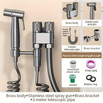 1pc Stainless Steel Handheld Bidet Sprayer - Powerful, Non-Electric Bathroom Cleaning Nozzle with Extendable Hose for Toilet Flushing & Personal Hygiene