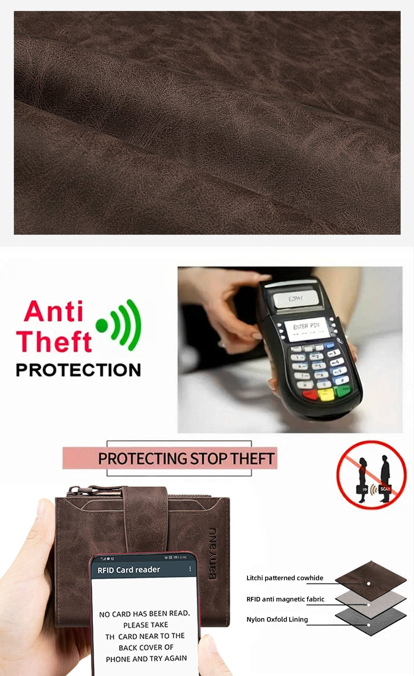 BANYANU Vintage Genuine Leather Wallet for Men - RFID Blocking, 17 Card Slots, Zippered Coin Pocket & Independent Card Holder, Brown, Perfect Father'S Day Gift, Secure Card Storage | Vintage Wallet | Durable Zipper Closure, B