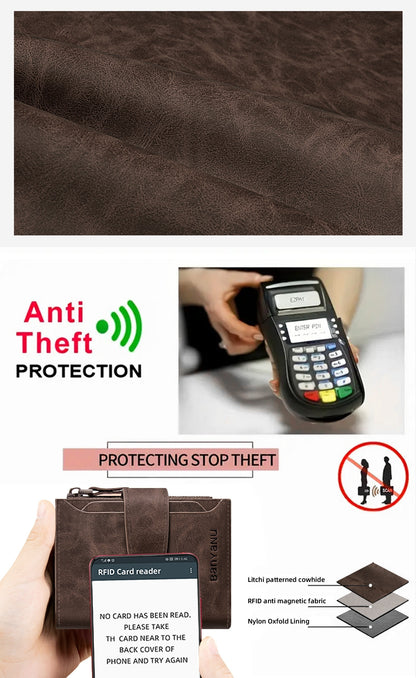 BANYANU Vintage Genuine Leather Wallet for Men - RFID Blocking, 17 Card Slots, Zippered Coin Pocket & Independent Card Holder, Brown, Perfect Father'S Day Gift, Secure Card Storage | Vintage Wallet | Durable Zipper Closure, B