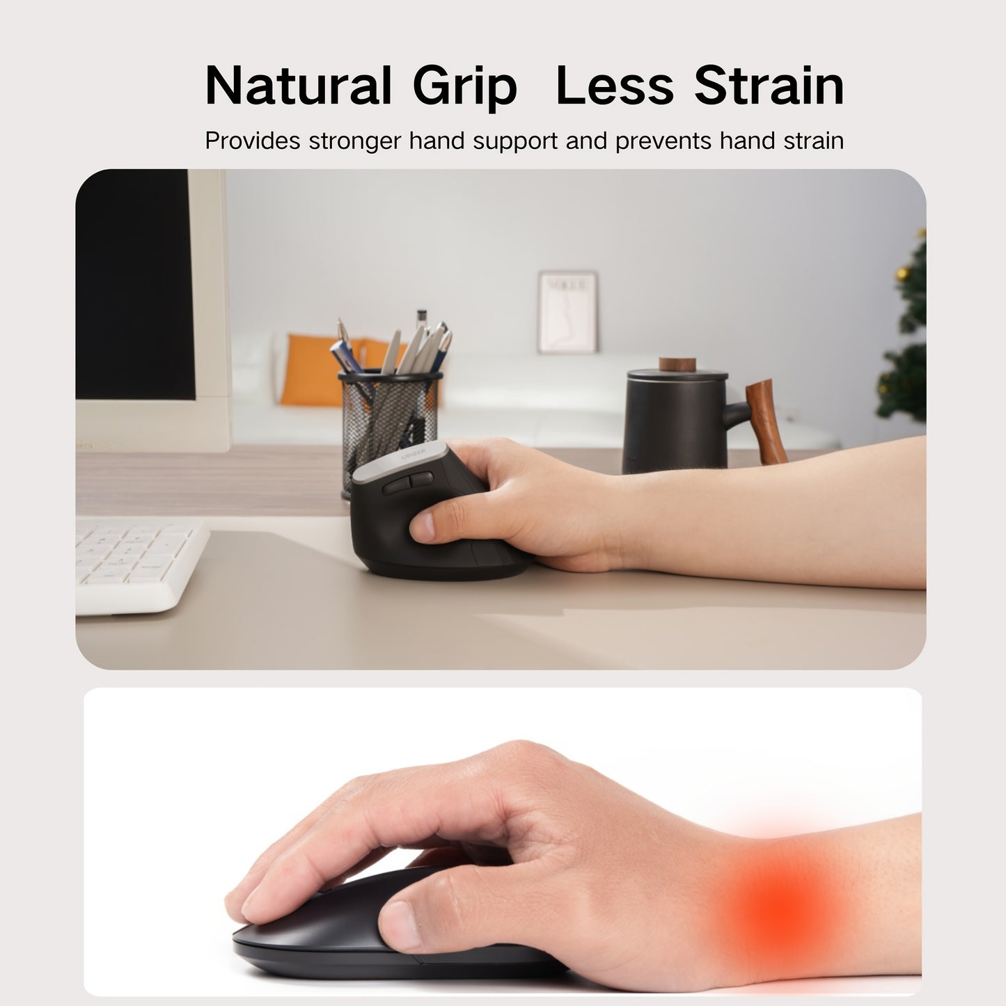 2.4Ghz Vertical Wireless Mouse with Visible Battery Display, 6 Keys, Ergonomic, Plug and Play for Office and Study