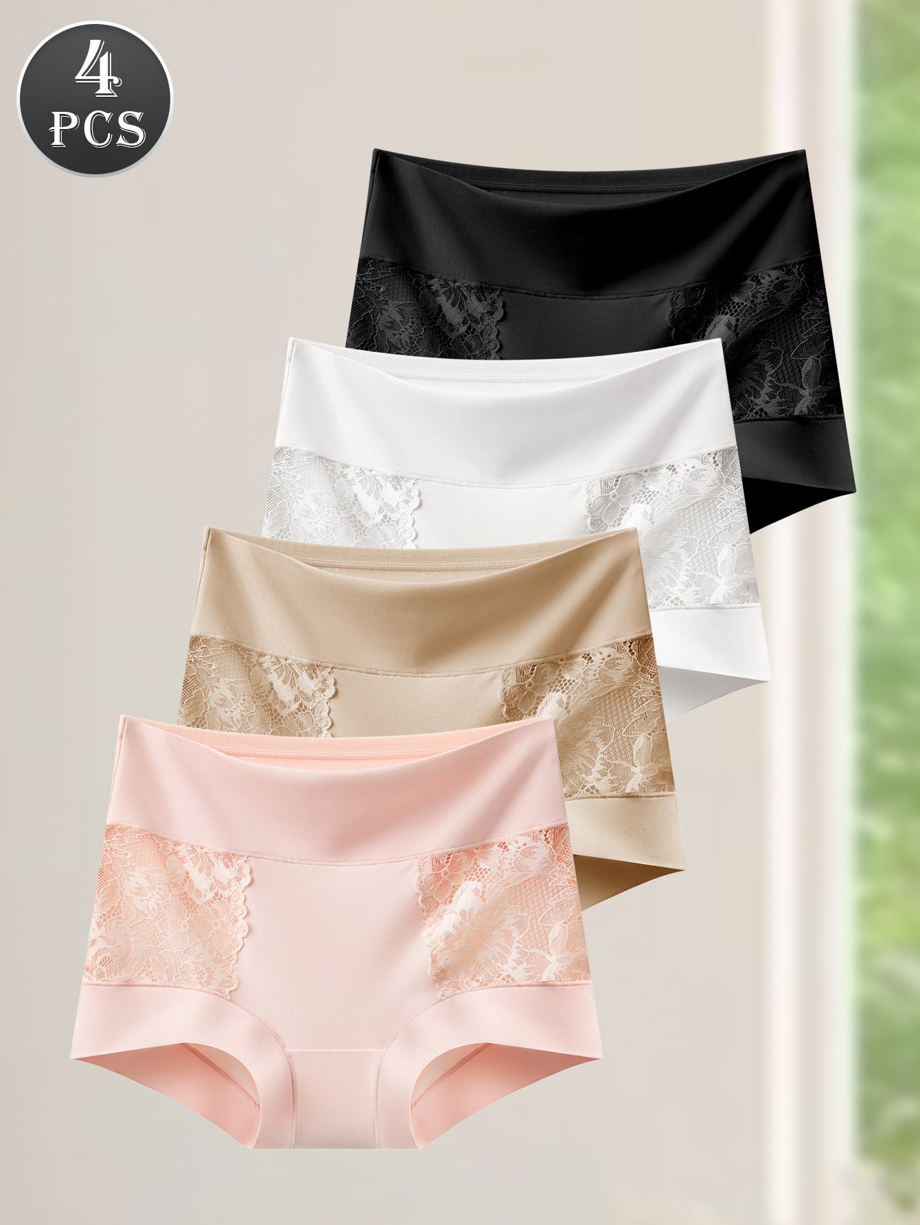 4pcs set of elegant and romantic floral lace-trimmed Women's briefs. Fashionable, comfortable, and breathable. Can be worn as outerwear, suitable for holidays, and wearable all year round. Affordable pants.