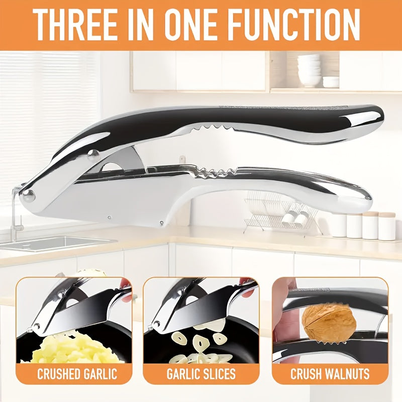 Manual Garlic Press and Slicer | Durable Metal Kitchen Tool for Efficient Mincing & Dicing | Easy-to-Clean, Multi-Use for Sauces & Marinades | Ideal for Home and Restaurant Use, Garlic Crusher