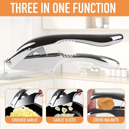 Manual Garlic Press and Slicer | Durable Metal Kitchen Tool for Efficient Mincing & Dicing | Easy-to-Clean, Multi-Use for Sauces & Marinades | Ideal for Home and Restaurant Use, Garlic Crusher