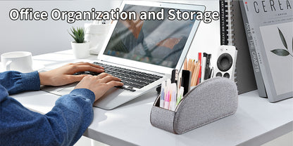 Remote Control Holder with 5 Compartments, PU Leather Multifunctional Desktop Storage Box/Remote Caddy/Pen Holder/Multi-Scene Practical Desk Organizer Shelf for Appliance Controllers, Stationery, Eyeglasses, Brushes, Office S