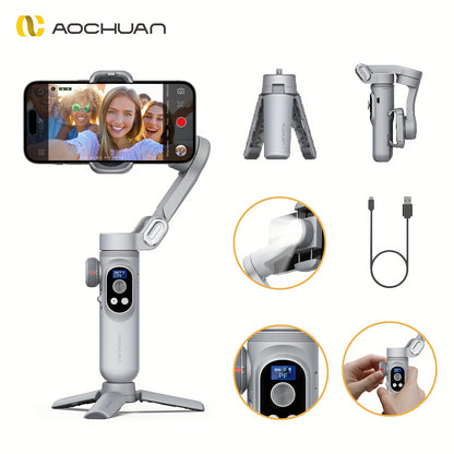 AOCHUAN Xpro Gimbal Stabilizer Dimensional Stability Anti-shake Can Be Handheld Desktop Tripod Reverse Charging Photography Mode with Fill Light LED Display Remote Control Face Follow Body Follow Gesture Control Self-timer VL