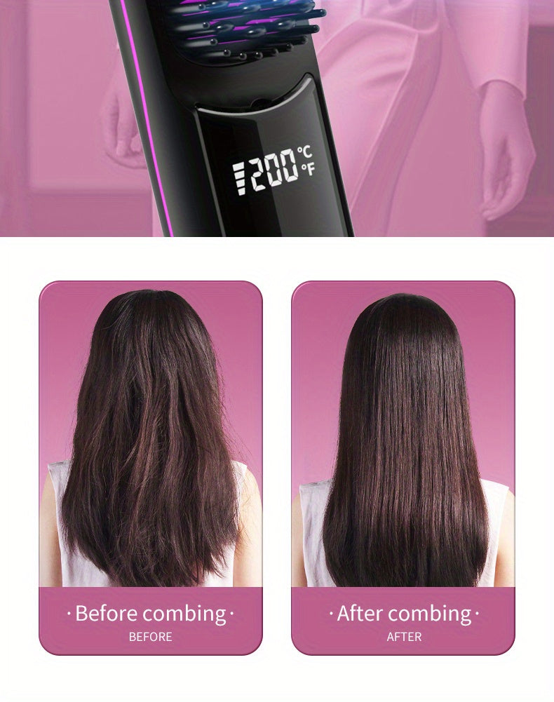 New USB-C Rechargeable Straightener, Fast & Seat Charging Modes, 20S Quick Heat, 3-Speed Temperature Control, Anti-Scald Design, 2600mAh/3200mAh Battery, 3D Tooth Comb, Ceramic Hair Protection Layer, LCD Display, Wireless Por