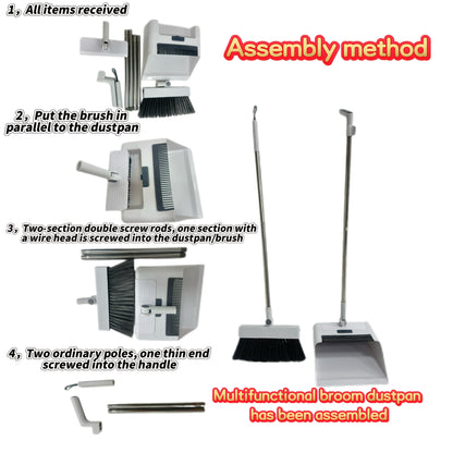 Conjunto de Vassoura e Pá de Lixo Dobráveis ​​4 em 1 - Plástico Durável, Design Fácil de Guardar para Limpeza Doméstica - Ideal para Cozinha, Casa de Banho e Pavimentos de Quartos - Inclui Rodo de Água, Não Necessita de Vassoura.