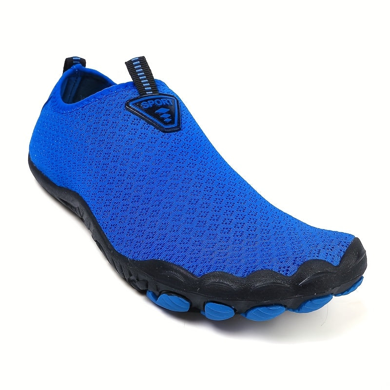 Sapatos aquáticos para homem de secagem rápida com cinco dedos - Respiráveis, antiderrapantes, leves, topo em malha, sola em borracha - Ideais para praia, natação, trilhos e aventuras ao ar livre - Design em preto e laranja