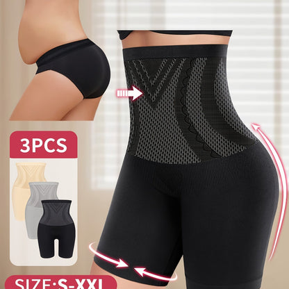 3pcs Pack, High Waist Tummy Control, Body Shaping, Butt Lifting, Seamless Panties, Women's Panties, Four-corner Panties, Boxer Briefs