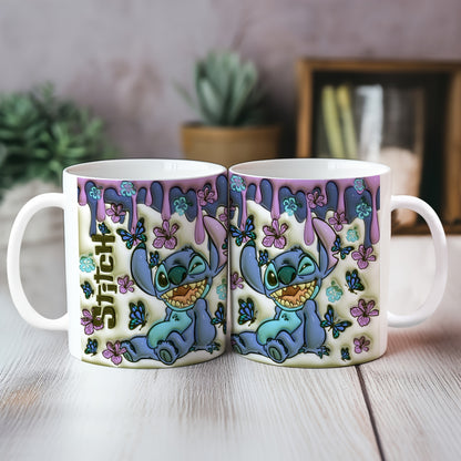 1pc, 11oz Printed Blue Sticky Notes Pattern Ceramic Mug, Portable Wide Mouth Coffee Cup, Water Cup, Suitable Gift For Family Friends, Summer Essential, Back To School Supplies, Apartment Essentials, College Dorm Essentials