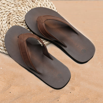 Men'S Stylish Slide Sandals - Non-Slip Woven Sole, Brown with Black Accents, Comfortable EVA Material for Indoor & Outdoor Use