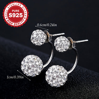 1 Pair of Women's Earrings, S925 Sterling Silvery Shambala Spiral Studs, Sparkling Blingbling Double Ball Dangle Earrings for Parties and Weddings, Hypoallergenic