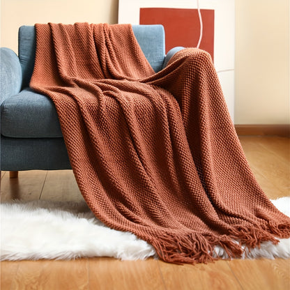 1pc Throw Blanket with Tassels, Bubble Textured Lightweight Throw Blanket for Couch Bed Sofa Home Decor