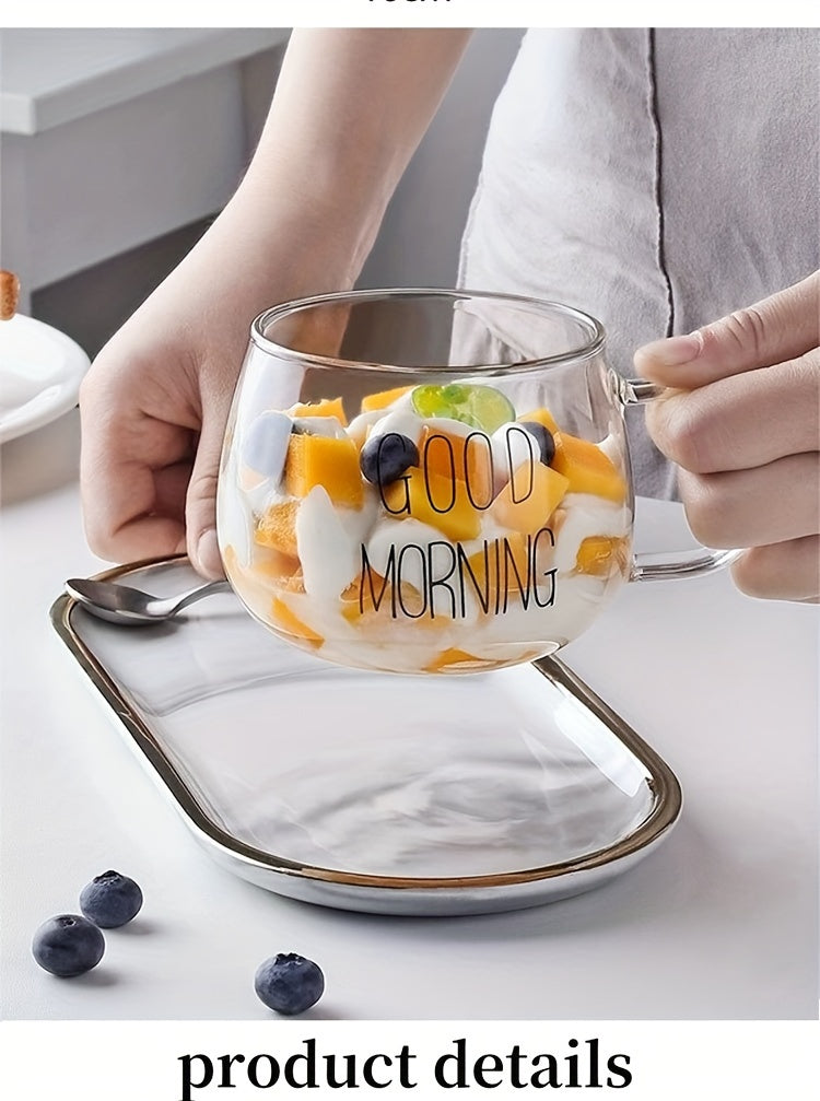 1pc, Good Morning Breakfast Milk Oatmeal Cup, High Borosilicate Glass Mug, Large Capacity Glass Cup, 400ml/13.6oz
