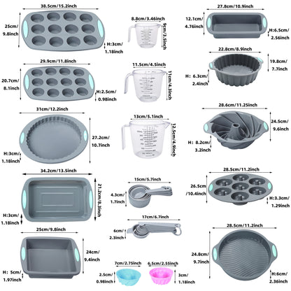 45pcs/set, Silicone Baking Set, Nonstick Bakeware Set Baking Cookie Sheets Cake Muffin Bread Pan, Loaf Pan, Cake Pan, Pizza Pan, Mini Cupcake Mold, Bundt Pan, Charlotte Cake Pan, Measuring Cup And Spoon, Baking Tools