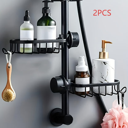 2pcs Aluminum Shower Caddy - Sturdy & Easy to Install with Hooks, Suitable for Shampoo, Body Wash, Sponge Brush - Modern Style, Rust-Resistant Material, Bathroom Accessory