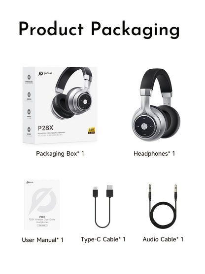 Picun Over-Ear Wireless Headphones, Wireless 5.3 with Low Latency Mode, Dual Composite Drivers for Hi-Fi Sound, 60H Playtime & Real-Time Battery Display, Wired/Wireless Dual Mode, Adjustable Head