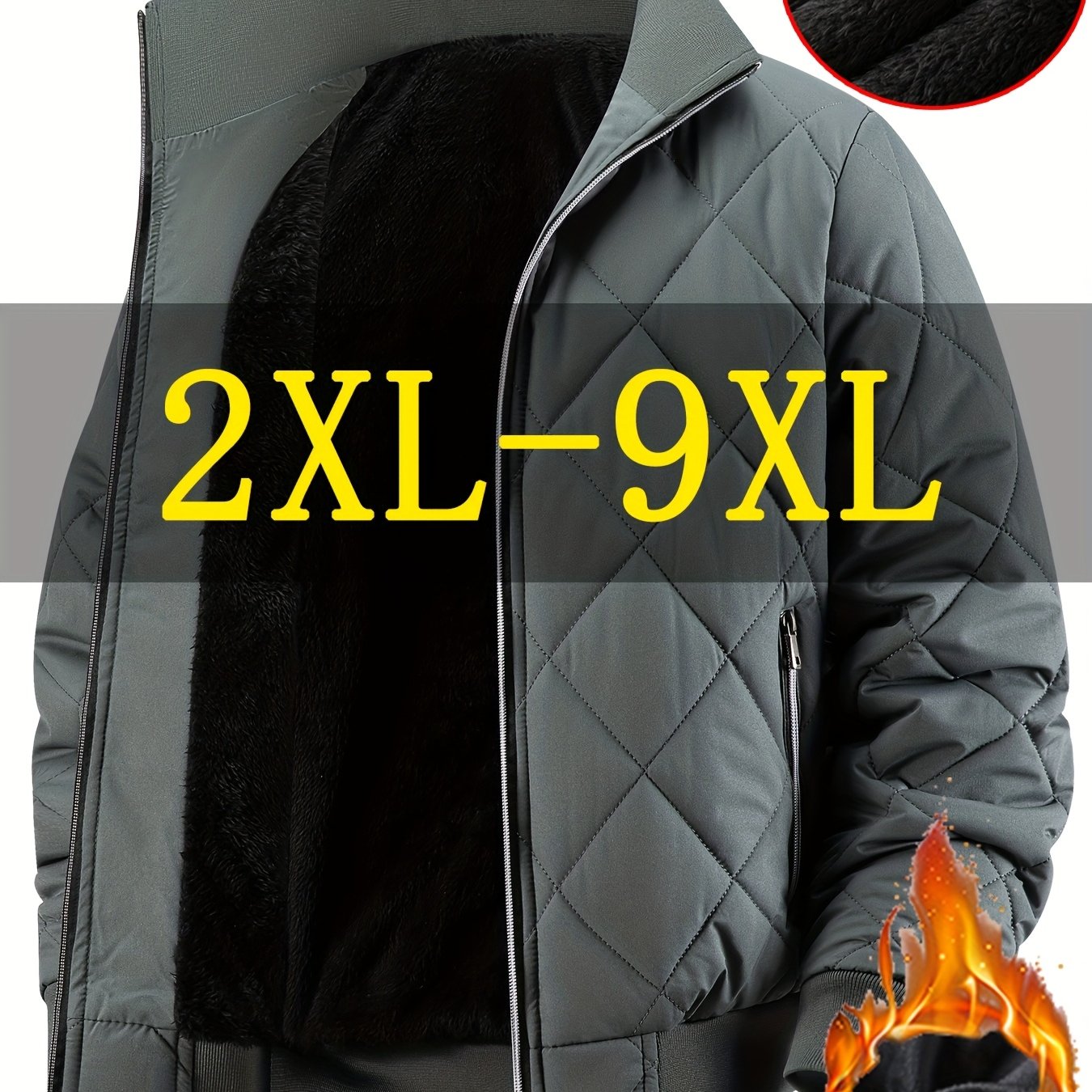 Men's Oversized Winter Coat 2XL-9XL (Big & Tall) - Thick Full-Zip Jacket with Stand Collar, -Filled Large Pockets - Heavy-Duty Cold Weather Outerwear for Plus Size Men, Hand Wash/Dry Clean (Casual Winter Jacket), PLUS SIZE