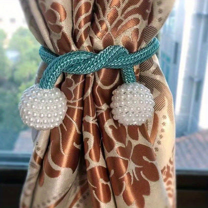 2pcs Large Modern Magnetic Curtain Tiebacks - Elegant Pearl Design, Easy-to-Use, Stylish Window Treatment Holdbacks for Home Decor, Curtains for Living Room