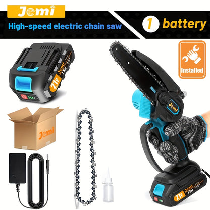 Mini motosserra sem fios Jemi Tool de 15,24 cm com bateria de 1/2×21 V, potente motosserra elétrica portátil com lubrificação automática, leve (1,0 kg), fácil de utilizar para podar, cortar e aparar.