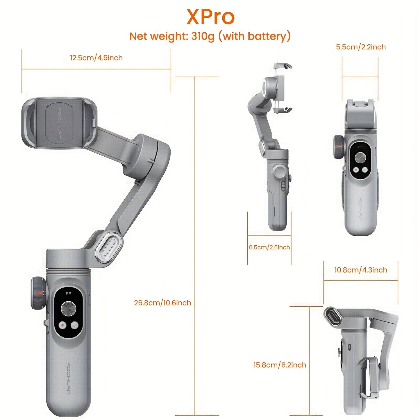 AOCHUAN Xpro Gimbal Stabilizer Dimensional Stability Anti-shake Can Be Handheld Desktop Tripod Reverse Charging Photography Mode with Fill Light LED Display Remote Control Face Follow Body Follow Gesture Control Self-timer VL