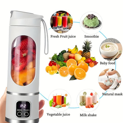 Liquidificador e espremedor portátil USB - Fácil de limpar, simples de utilizar, perfeito para frutas, legumes e batidos com ecrã digital - Ideal para casa, escritório, campismo, viagens e presentes.