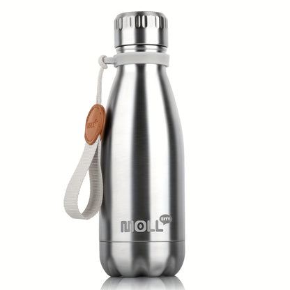 1pc Mollcity 9oz/266ml Stainless Steel Water Bottle - Vacuum Insulated, Leak-Proof, BPA-Free, Double-Wall Insulated with Carry Strap, 24H Cold & 12H Hot, Lightweight & Durable for School, Sports, Travel, Outdoor, Gym, Hiking