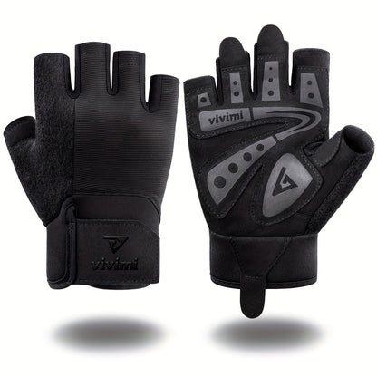 1 Pair of Versatile Fitness Gloves - Black, Polyester Blend, Knit Fabric, Adjustable Buckle Closure, Extra Grip for Weightlifting, Training, Suspension, Pull-ups - Perfect for Indoor & Outdoor Gym Workouts, Gym Gloves|Adjusta