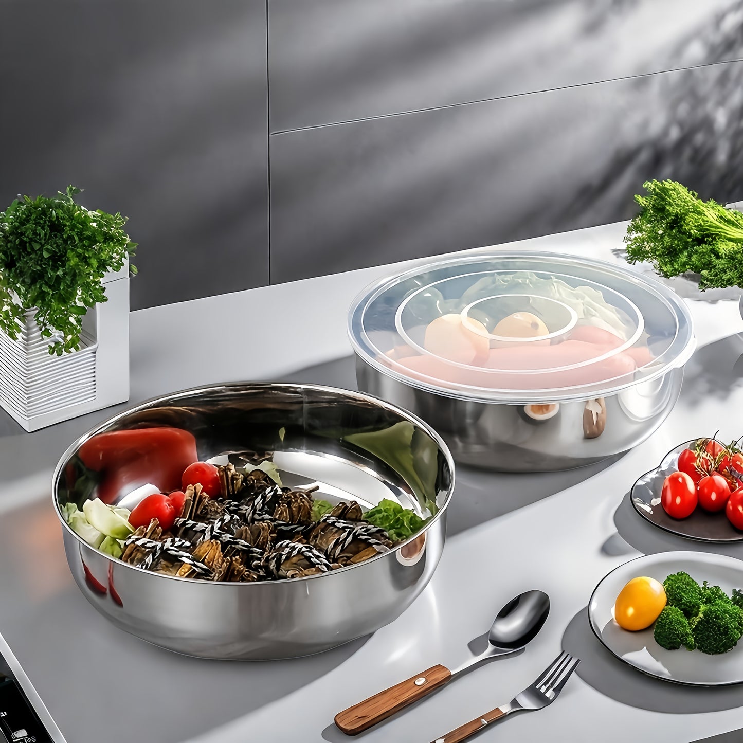 Large Stainless Steel Mixing Bowl with Lid - Rust-Resistant, Deep & Wide for Dough Kneading, Pasta Making, Vegetable Washing, Soups | Modern Kitchen Essential, Kitchen Essentials And Supplies