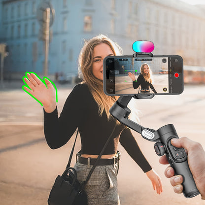 Estabilizador de telemóvel AOCHUAN de 3 eixos com IA 7.0 para estabilização, seguimento de rosto/objeto por IA, zoom e focagem, ideal para gravação de vídeos com smartphone. Capacidade de carga de 250g.