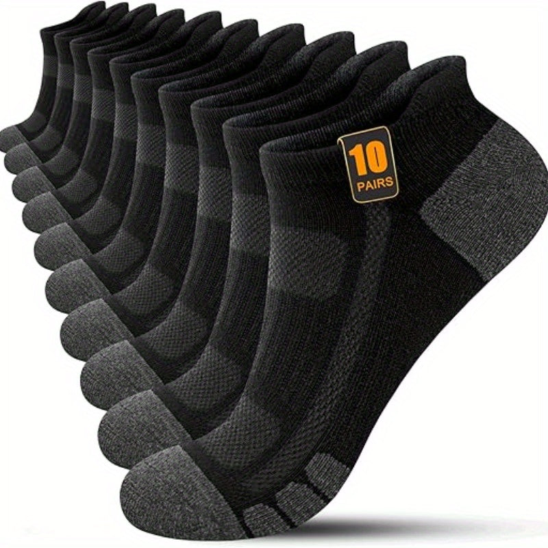 10 Pairs THCBME Men's Heavy-Duty Cushioned Dress Socks - Low-Cut All-Black/Charcoal Grey/White Toe, Thick Comfort for, Office, Formal & Casual Wear, Bulk Pack (10-Pair Box) - Durable Everyday Socks