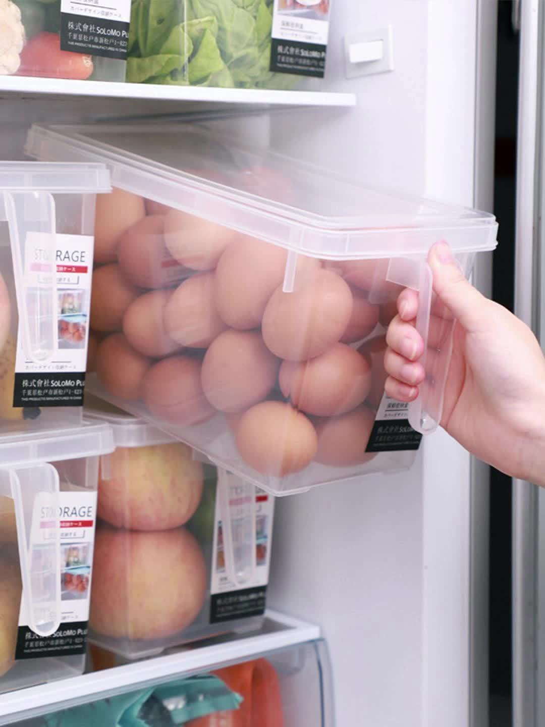 Conjunto de 4 recipientes transparentes para frigorífico com pegas, tampas e cesto para guardar alimentos - Guia de presentes para o Dia dos Namorados