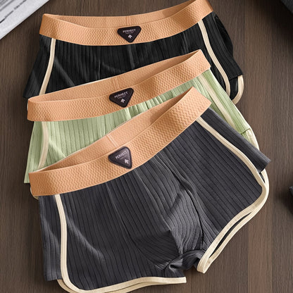 3pcs Men'S Boxer Briefs - Breathable, Comfortable, Stretchy Ribbed Striped Underwear in, Green, and, Perfect for Casual Attire or Sports, Comfortable Underwear | Ribbed Texture | Medium Elasticity
