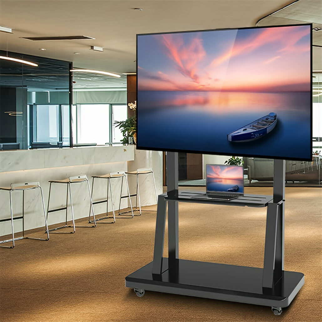 Mobile TV Stand,Rolling TVs Cart on Wheels Height Adjustable Heavy-Duty Floor Stand Base for 81.28-254.0 cm LCD LED OLED Flat Panel Screens Movable Holds up to 79.83 KG with Shelf, Portable Tv Stand, Tv Unit for Living Room,