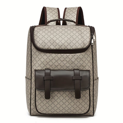 LUMG Men'S Casual Large Capacity Laptop Backpack - Brown & Beige Check Pattern, Durable, Multiple Compartments with Zipper Pockets, Ideal for Commuting, Travel, and Everyday Use, Everyday Backpack|Casual Style Backpack|Functi